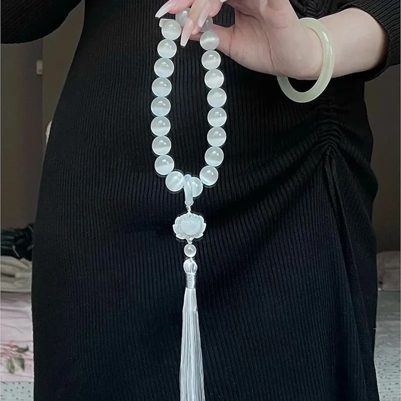 Bracelet Beaded Men - Cat 'S-Eye หิน12มม.ลูกปัด Lotus พู่สร้อยข้อมือสร้อยคอทิเบตพุทธ Mala