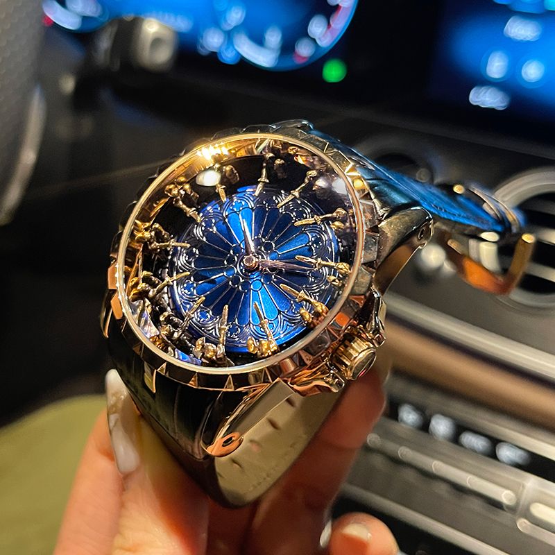 Men Accessories Brand - นาฬิกาผู้ชายสุดหรูและสง่างาม, นาฬิกาสิบสองอัศวินแห่งโต๊ะกลม, นาฬิกาแนวคิด Wormhole แบบไม่ใช้กลไกสำหรับผู้ชาย, นาฬิกาผู้ชายแบรนด์เฉพาะกลุ่ม,