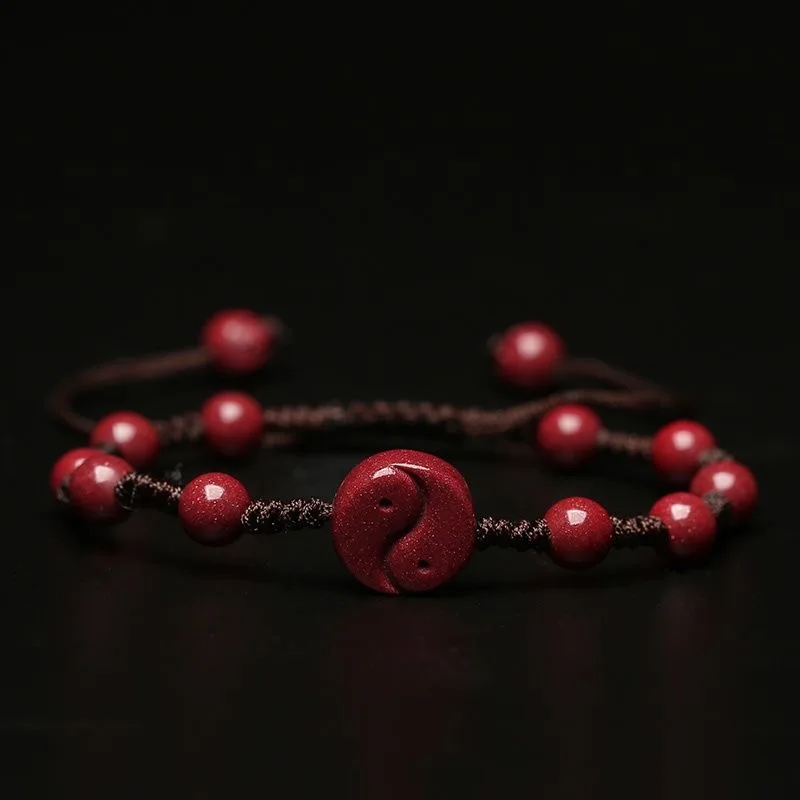 Bracelet Beaded Men - ที่กำหนดเองสีแดงธรรมชาติ Yin Yang แปด Trigrams สร้อยข้อมือลูกปัดทอเครื่องประดับอัญมณีแฟชั่น