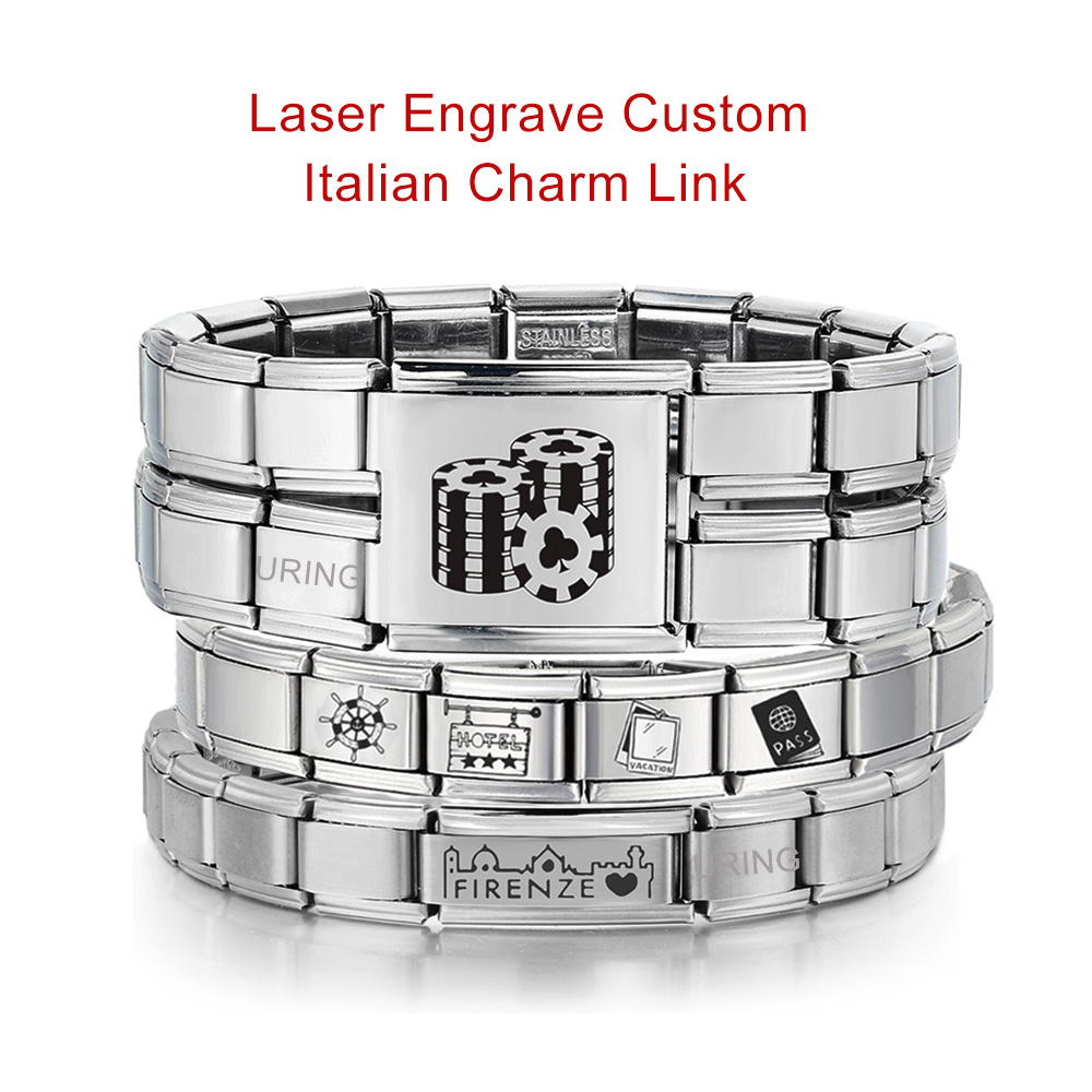 Bracelet Beaded Men - URING ที่กําหนดเองเลเซอร์แกะสลักอิตาเลี่ยน Charm Link Fit 9/18
