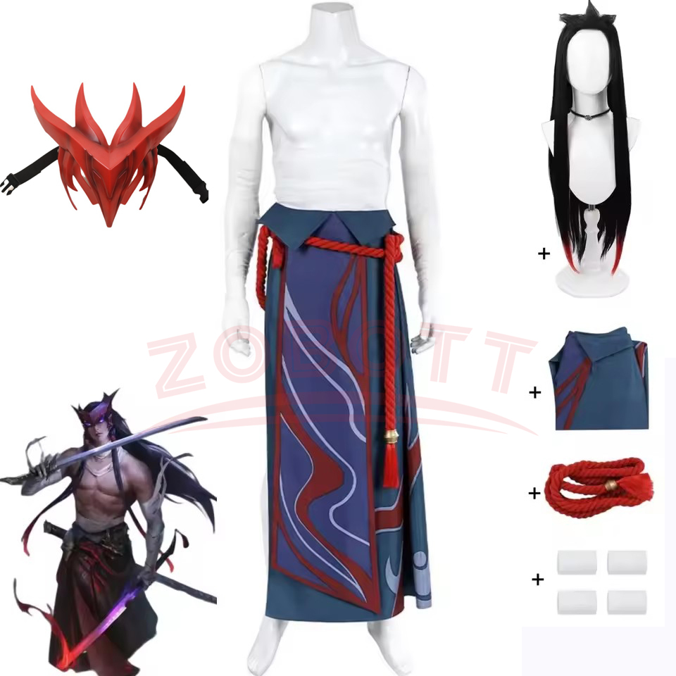 Men Accessories Pack - ชุดคอสเพลย์เกม LOL Unforgotten Yone พร้อมวิกผม กระโปรง
