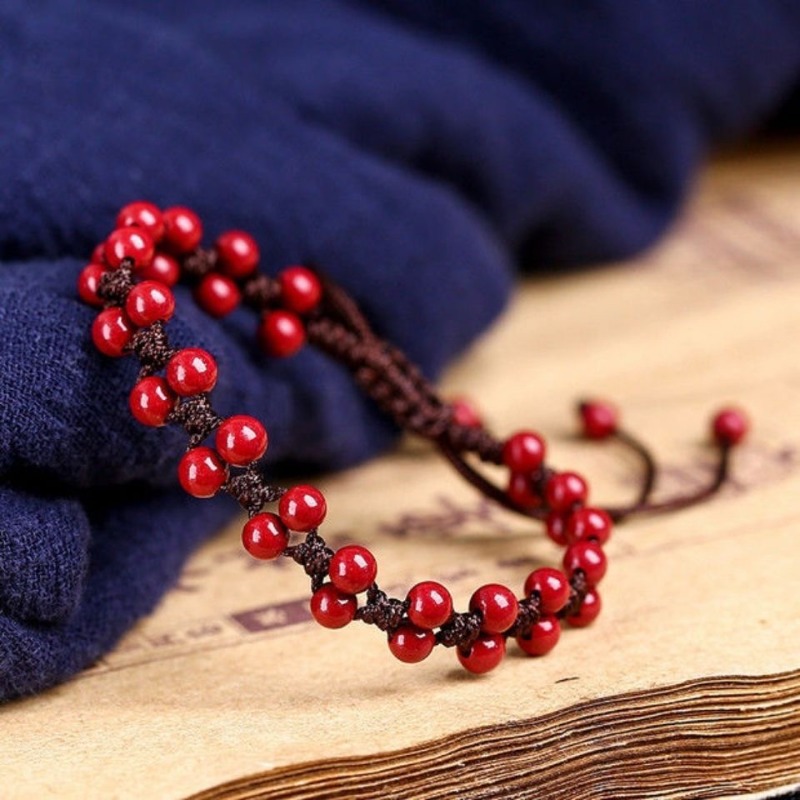 Bracelet Beaded Men - กำไลข้อมือลูกปัด6มม. สีแดงธรรมชาติตามสั่งเครื่องประดับสานมือหยกเครื่องประดับแฟชั่นผู้ชายผู้หญิงเครื่องรางนำโชคใหม่