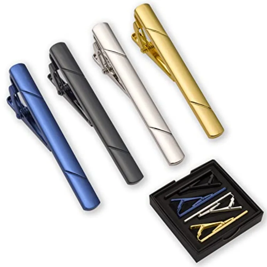 Men'S Accessories With Suits - คลิปหนีบเนคไทสำหรับผู้ชาย 4 ชิ้น พร้อมกล่องของขวัญ อุปกรณ์เสริมชุดสูท เครื่องประดับผู้ชาย